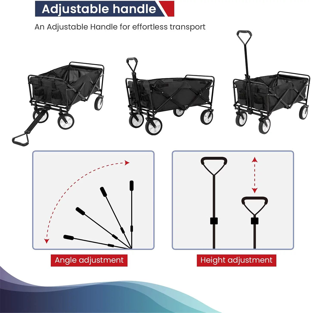 Collapsible Folding Wagon Cart with All-Terrain Wheels Black V725
