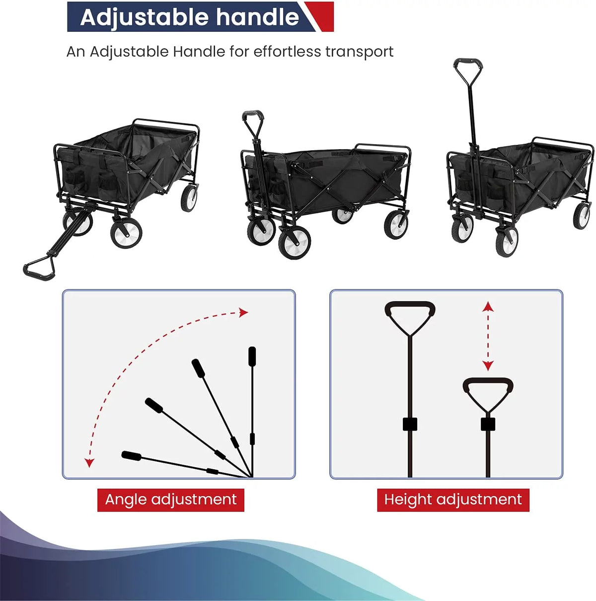 Collapsible Folding Wagon Cart with All-Terrain Wheels Black V725