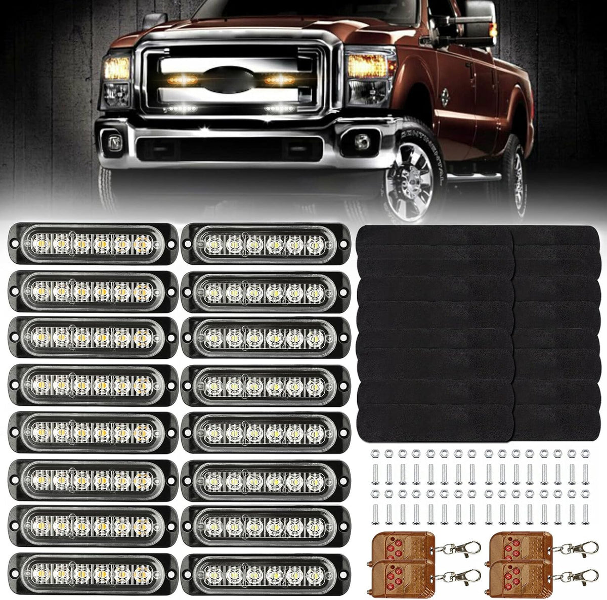 16Pcs Amber White LED Emergency Strobe Lights B175902