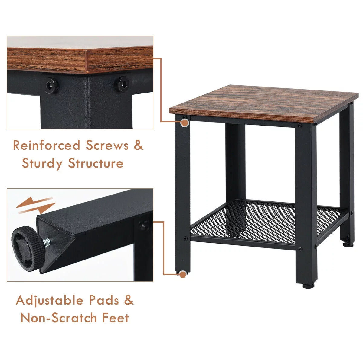 Set of 2 Black 2 Tier Side Table with Storage Shelf K49566