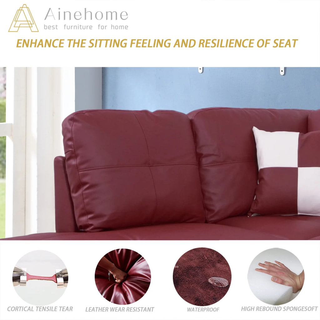 Red Faux Leather Sofa & Chaise with Ottoman A53328