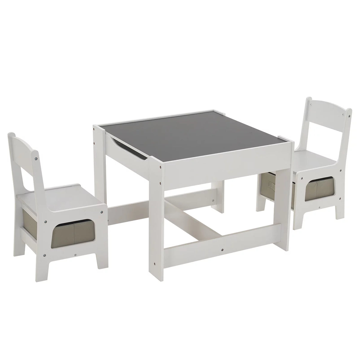 Gray Wooden Kids Table and Chair Set with Storage Drawers J5486