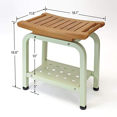 Teak & Aluminum Shower Bench with Storage Shelf T889