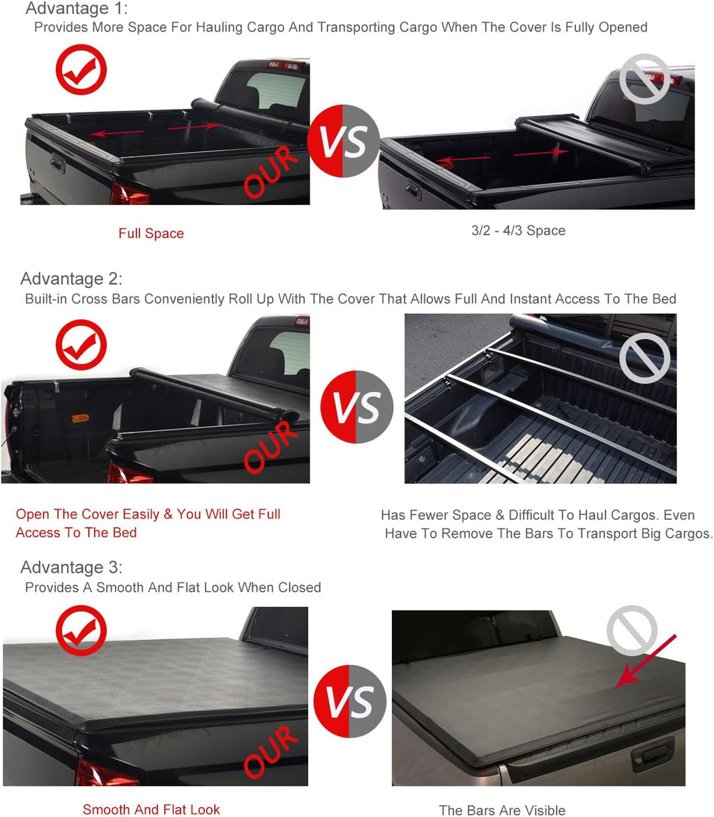 6.5ft Soft Roll up Fleetside Truck Bed Tonneau Cover V943750