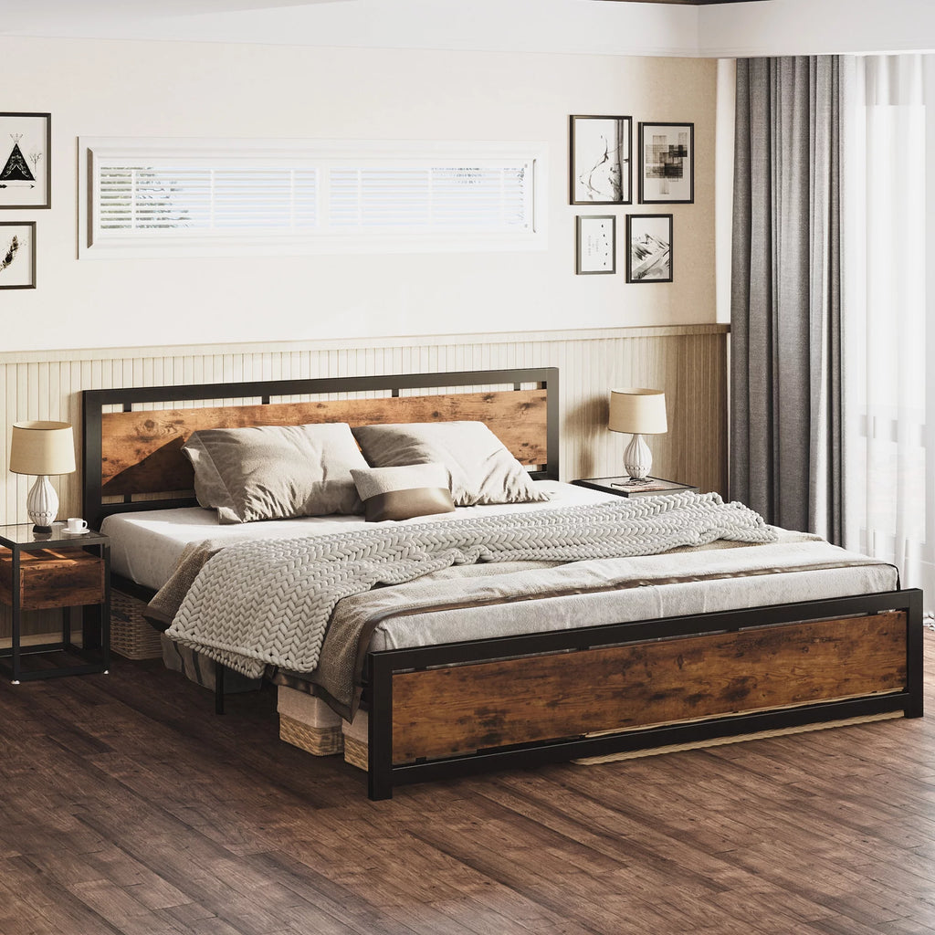 King Platform Bed Frame with Headboard and Under Bed Storage V5298