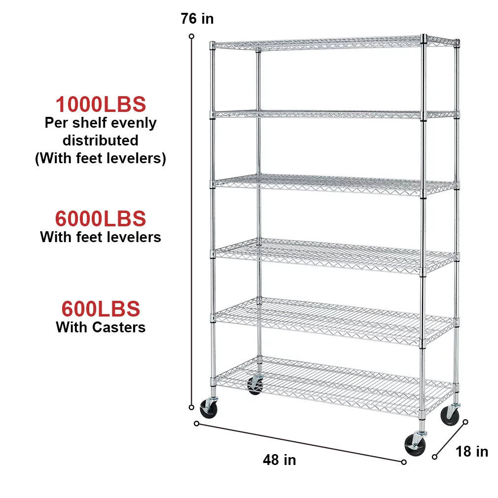 Black 6-Tier Adjustable Wire Shelving Unit 6000 LBS Capacity C7137