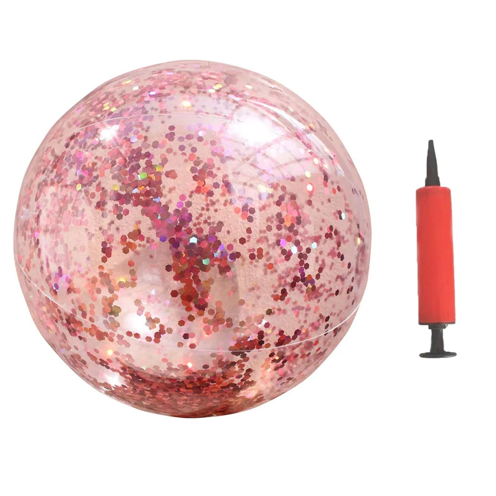 Glitter Sequin Beach Balls Round Transparent PVC Inflatable Ball Toys with Pumps B330193