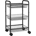 Black 3-Tier Metal Rolling Cart with Baskets and Lockable Handles Q77401