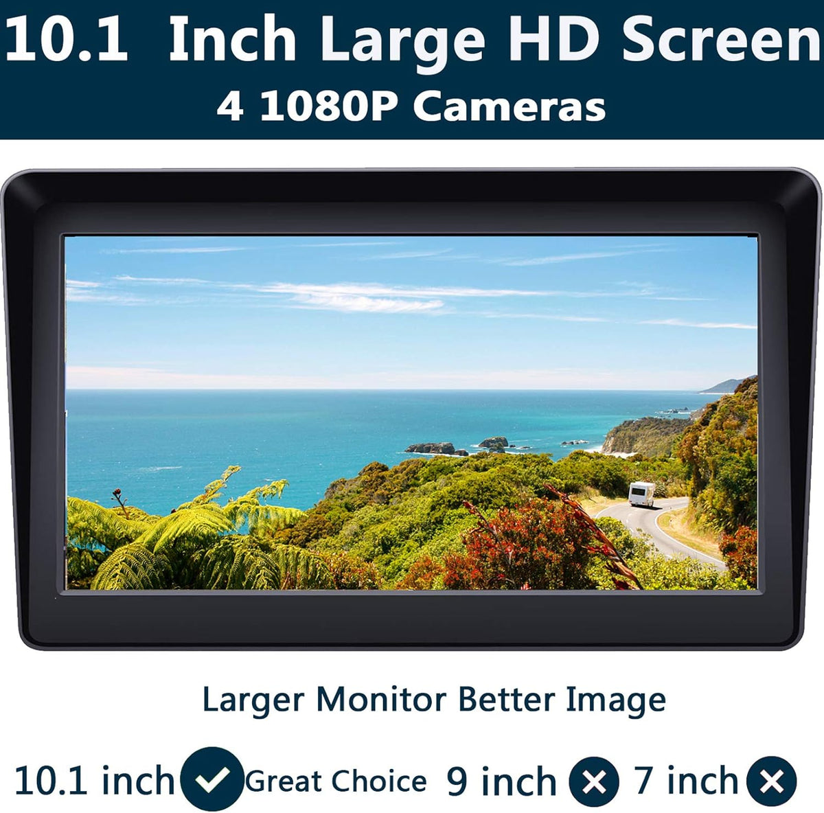 10.1 Monitor Backup Camera Wired System 1080P HD 4 Split Screen IP69 Waterproof A82365