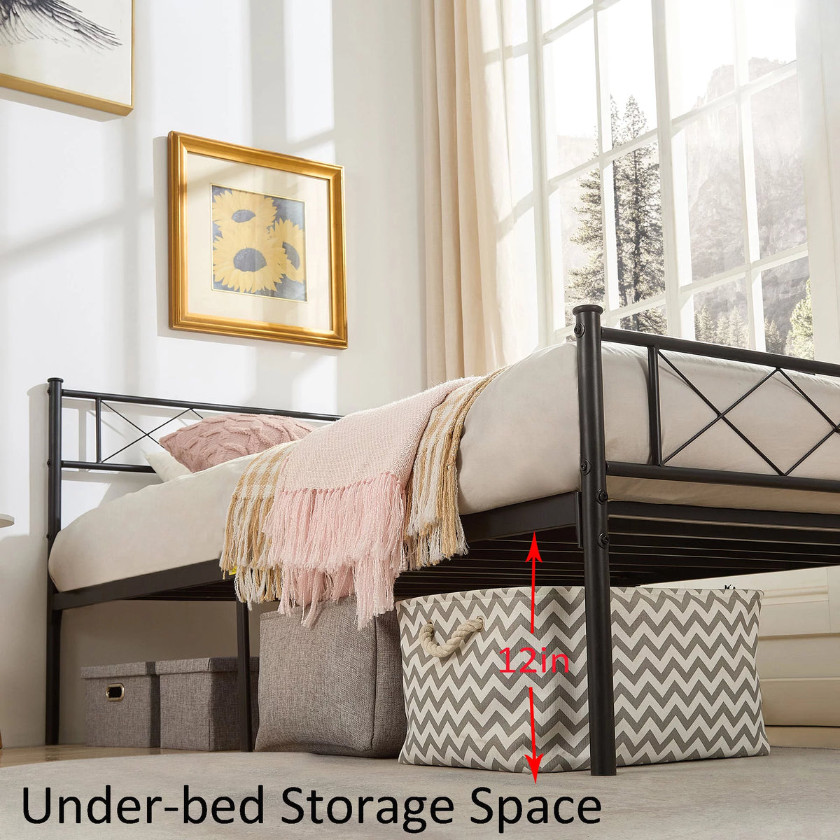 Black Twin Size Metal Bed Frame with Headboard S75068