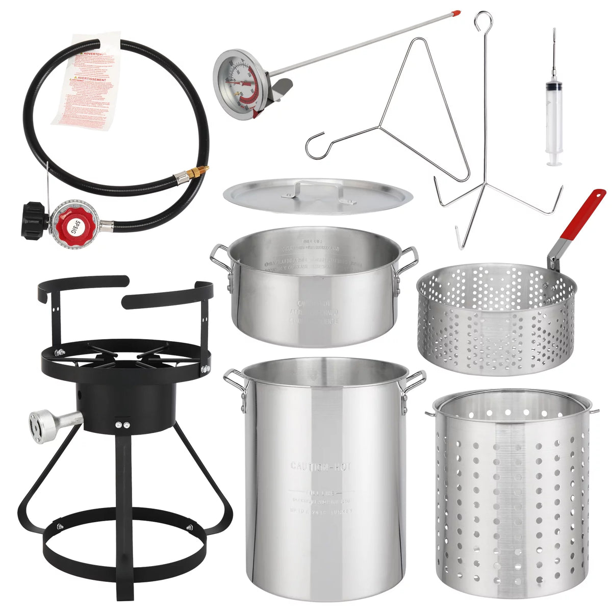 Black 4 Piece 30QT Turkey Pot 10qt Fish Pot Gas Fryer W9414