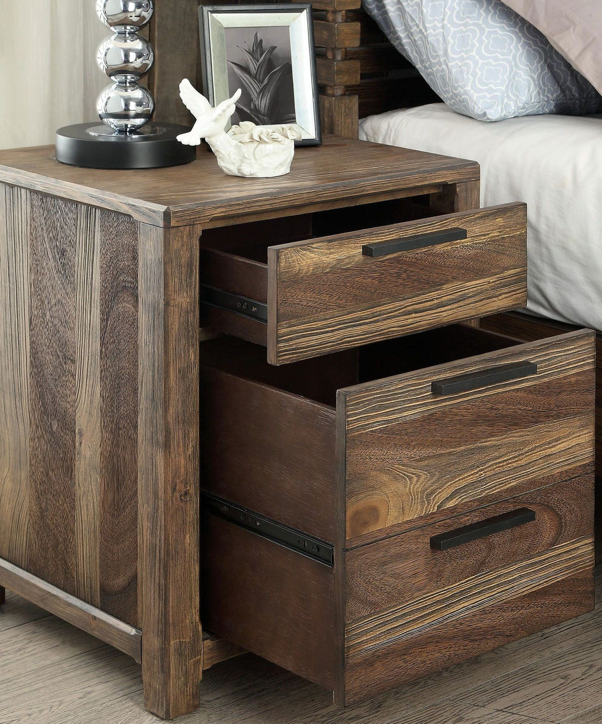 1pc Solid Wood Nightstand with Felt Lined Drawers W5869