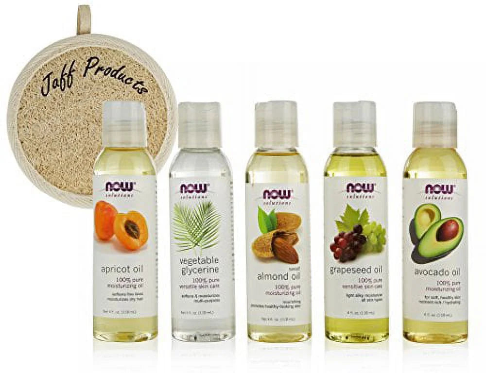 5 Pack Carrier Oil Gift Set: Almond Oil, Grapeseed Oil, Avocado Oil, Apricot Oil, Vegetable Glycerine Oil 4 Oz Y160321