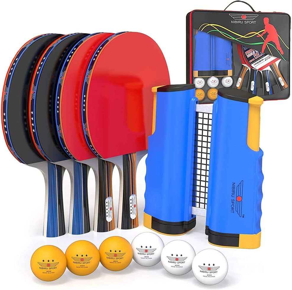 Ping Pong Paddles Set with Retractable Net and Storage Case D7991