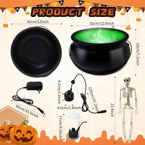 12" Large Black Witches Cauldron Diffuser with LED Light Mist Fogger X159