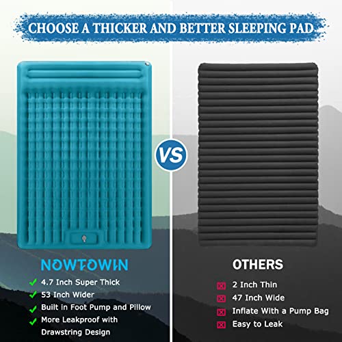 Extra Thick 4.7 Inch Self Inflating Double Camping Mattress with Foot Pump and Pillow K865