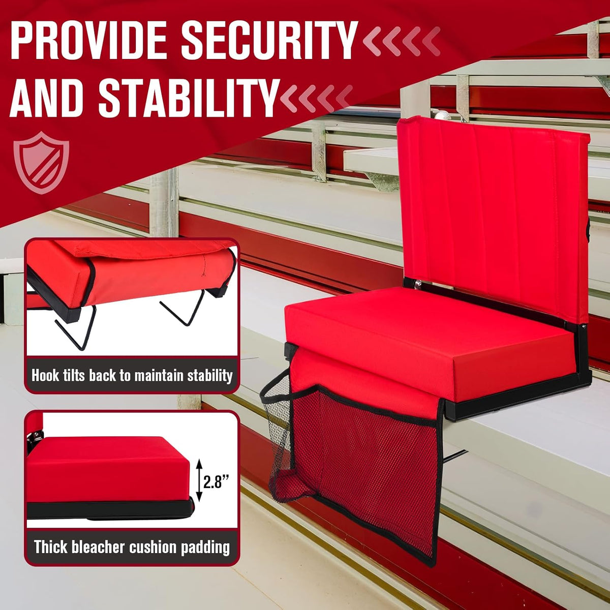 Bleacher Chair with Back Support and Cushion E105