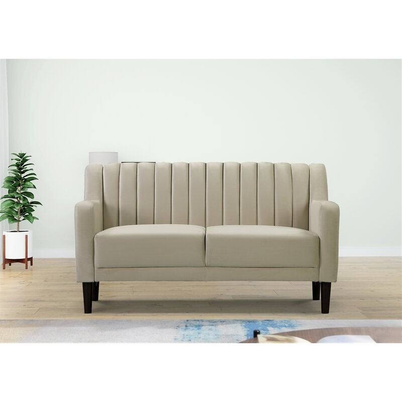 Beige Velvet Square Arms Loveseat Y3856