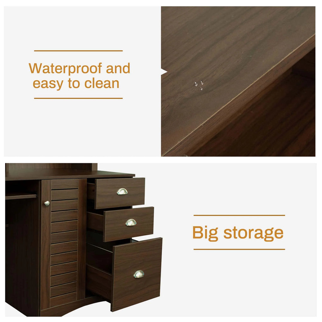 Walnut Computer Desk with Hutch and 3 Drawers K60526