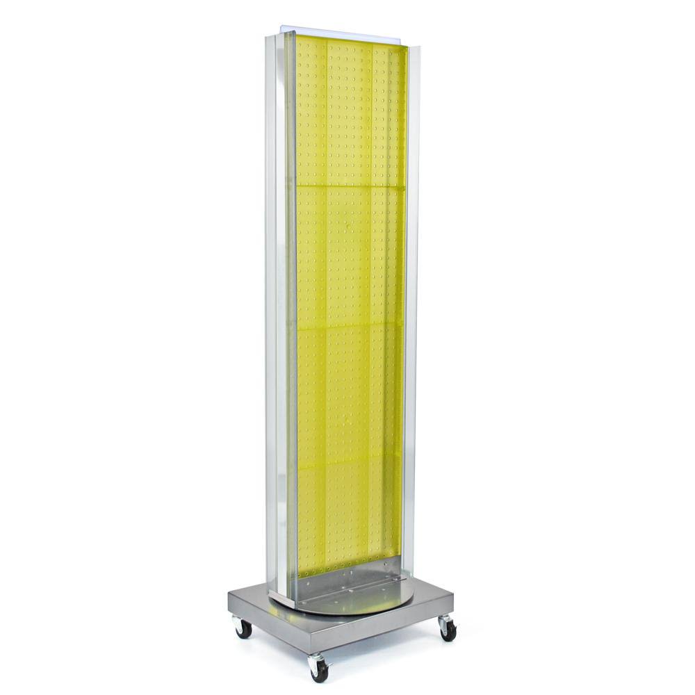 Yellow Pegboard Floor Display with C-Channel Sides on Revolving Base K24324