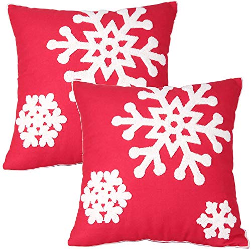 18x18 Soft Canvas Snowflake Embroidery Throw Pillow Covers with Invisible Zipper, 1 Pair, White N6957
