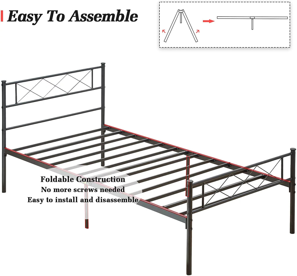 Black Twin Size Metal Bed Frame with Headboard S75068