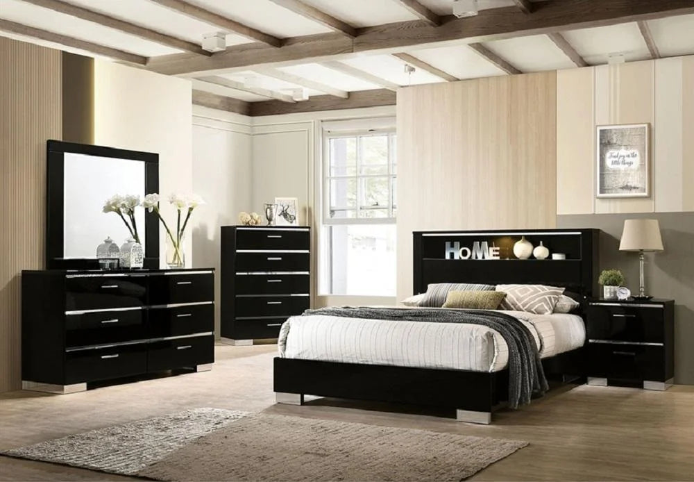 Black Solid Wood Queen Bedroom Set 6pcs P7481