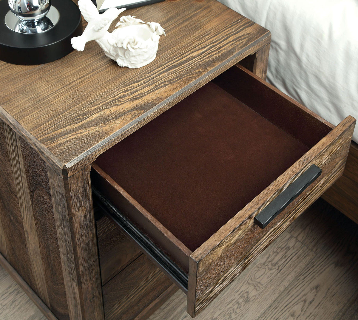 1pc Solid Wood Nightstand with Felt Lined Drawers W5869