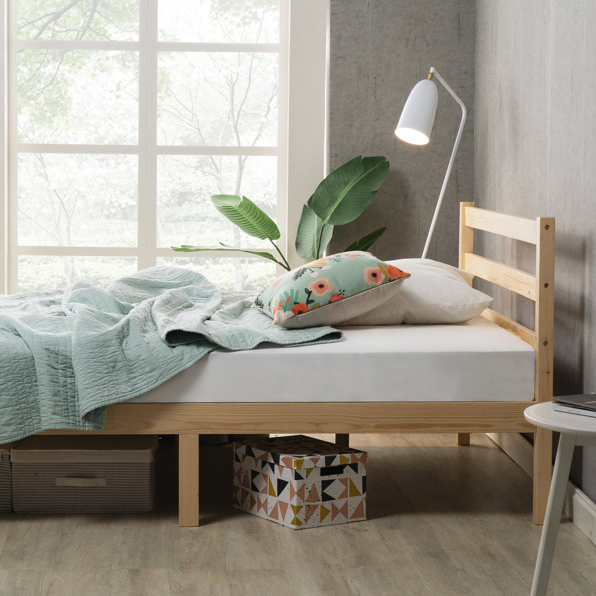 King Wood Platform Bed Frame with Headboard X706172