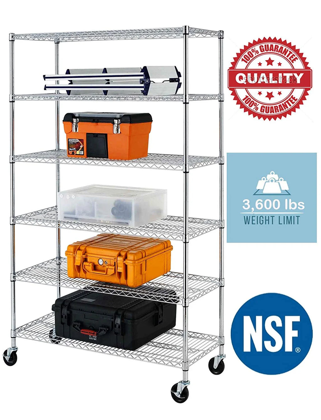 Black 6-Tier Adjustable Wire Shelving Unit 6000 LBS Capacity C7137