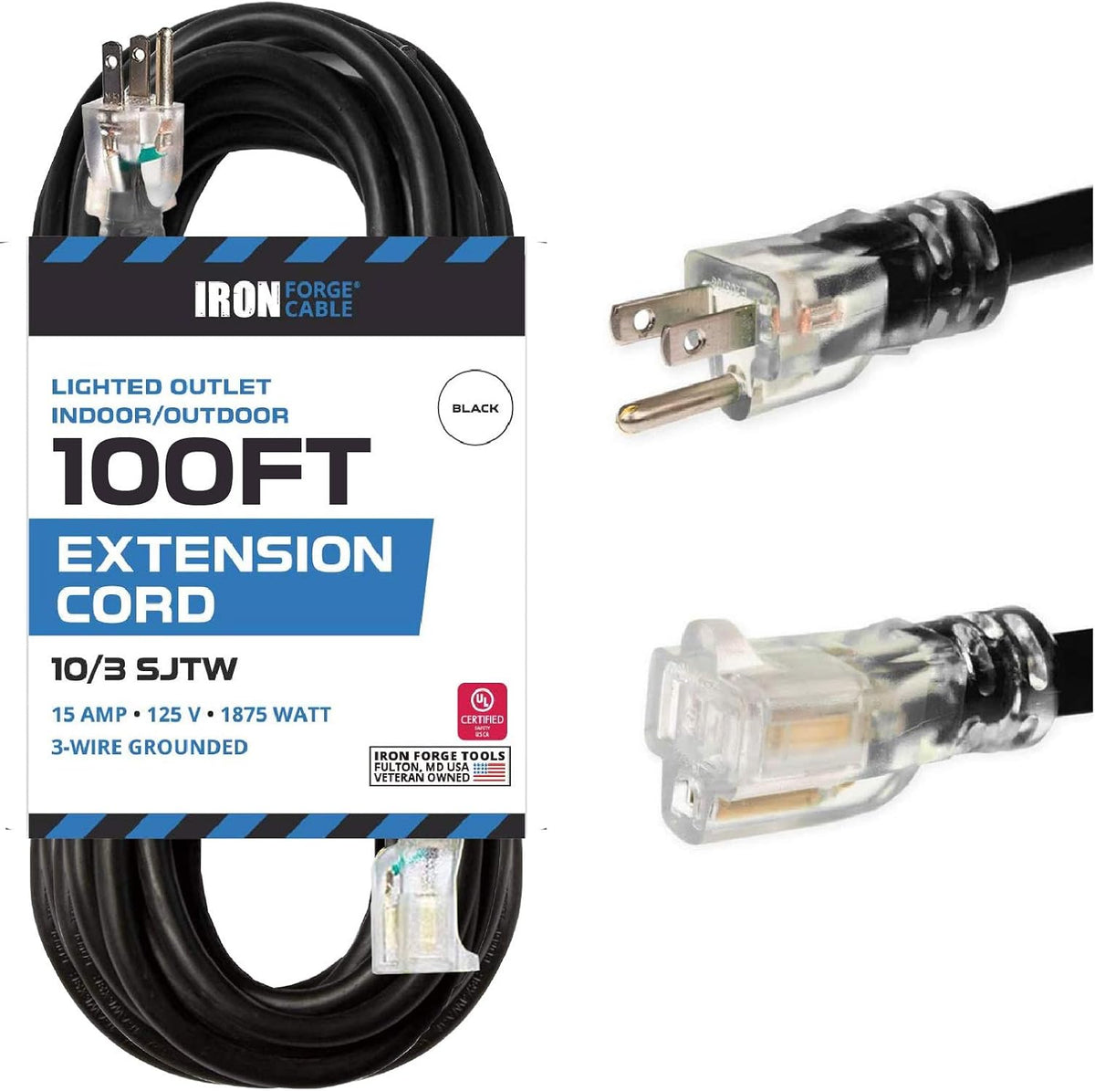 2 Pack of 25 Foot Lighted Outdoor Extension Cord 10 Gauge Y26267