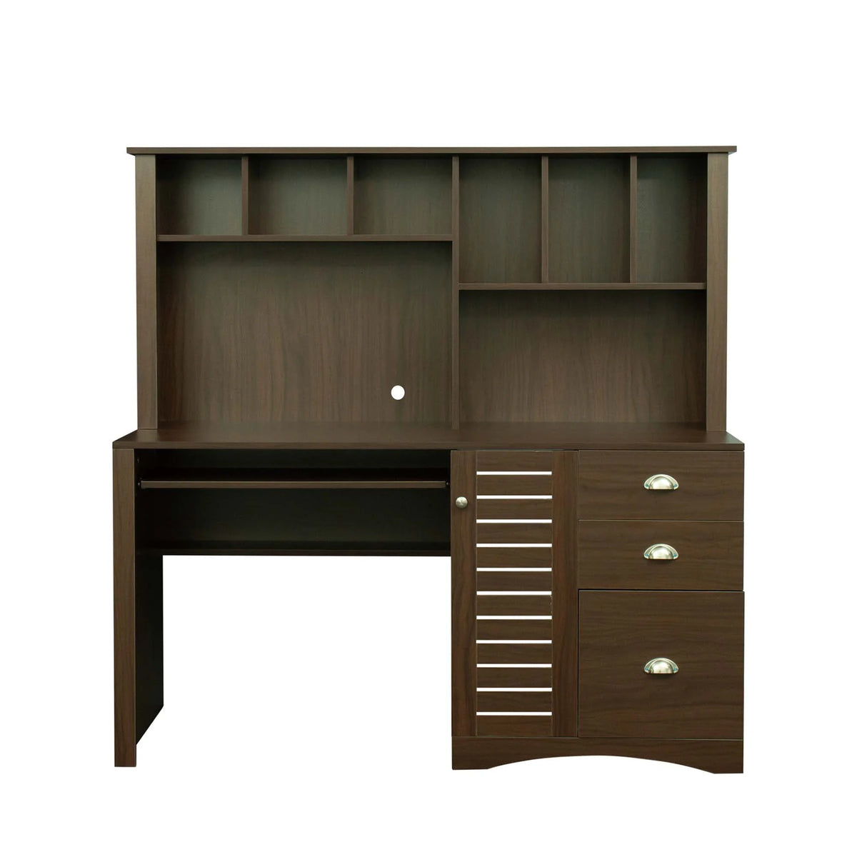 Walnut Computer Desk with Hutch and 3 Drawers K60526