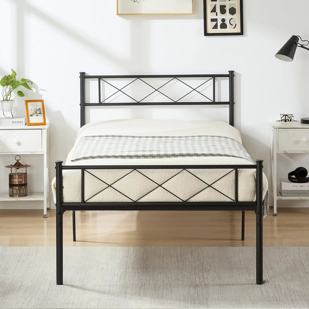 Black Twin Size Metal Bed Frame with Headboard S75068