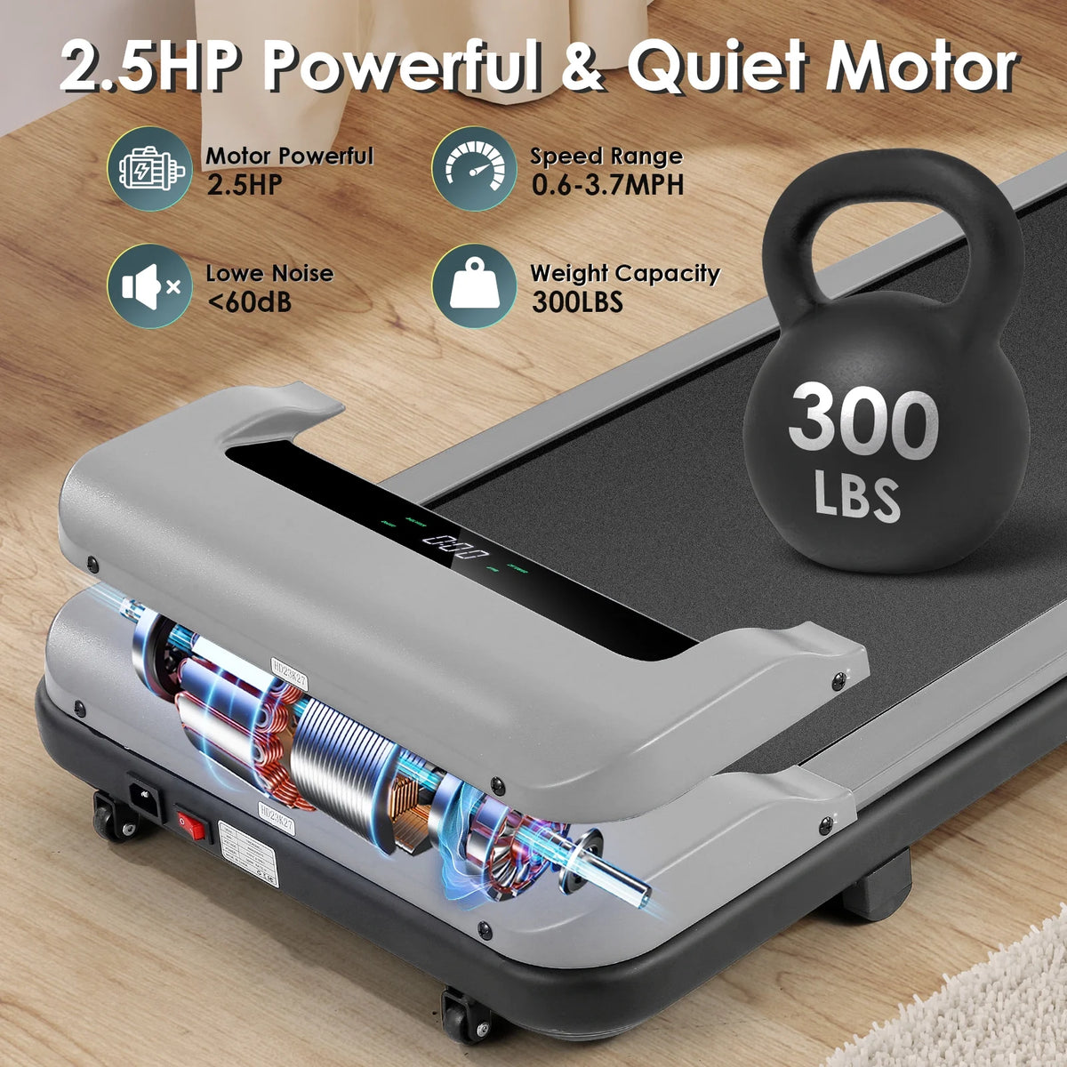 2.5HP Under Desk Treadmill with LED Display Wireless Remote Control R4394
