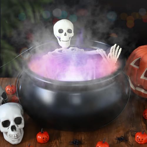 12" Large Black Witches Cauldron Diffuser with LED Light Mist Fogger X159