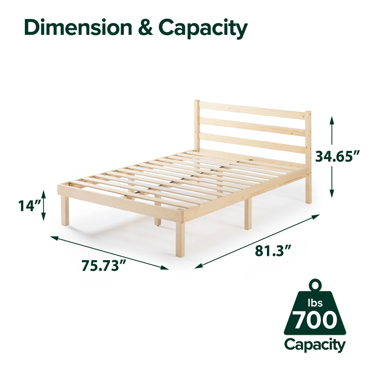 King Wood Platform Bed Frame with Headboard X706172