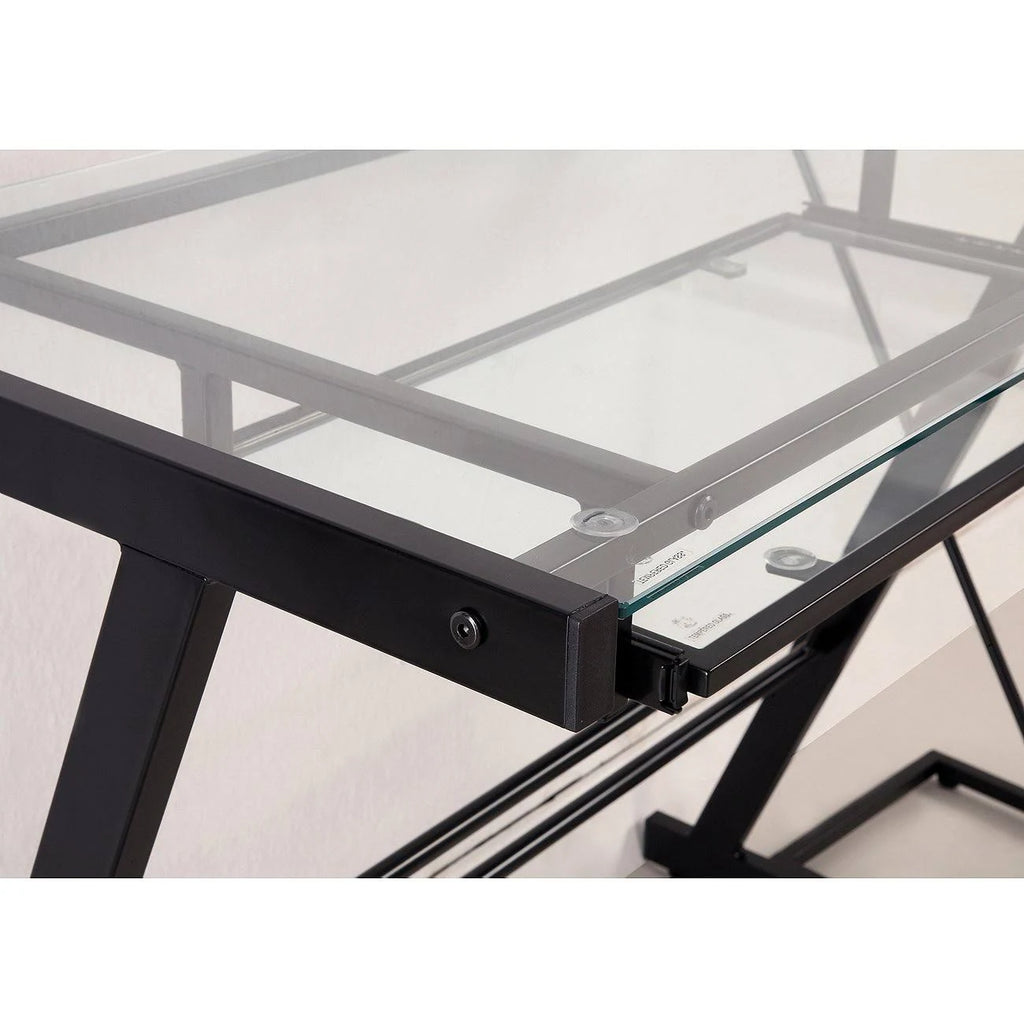 Black L Shaped Computer Desk with Keyboard Tray O931