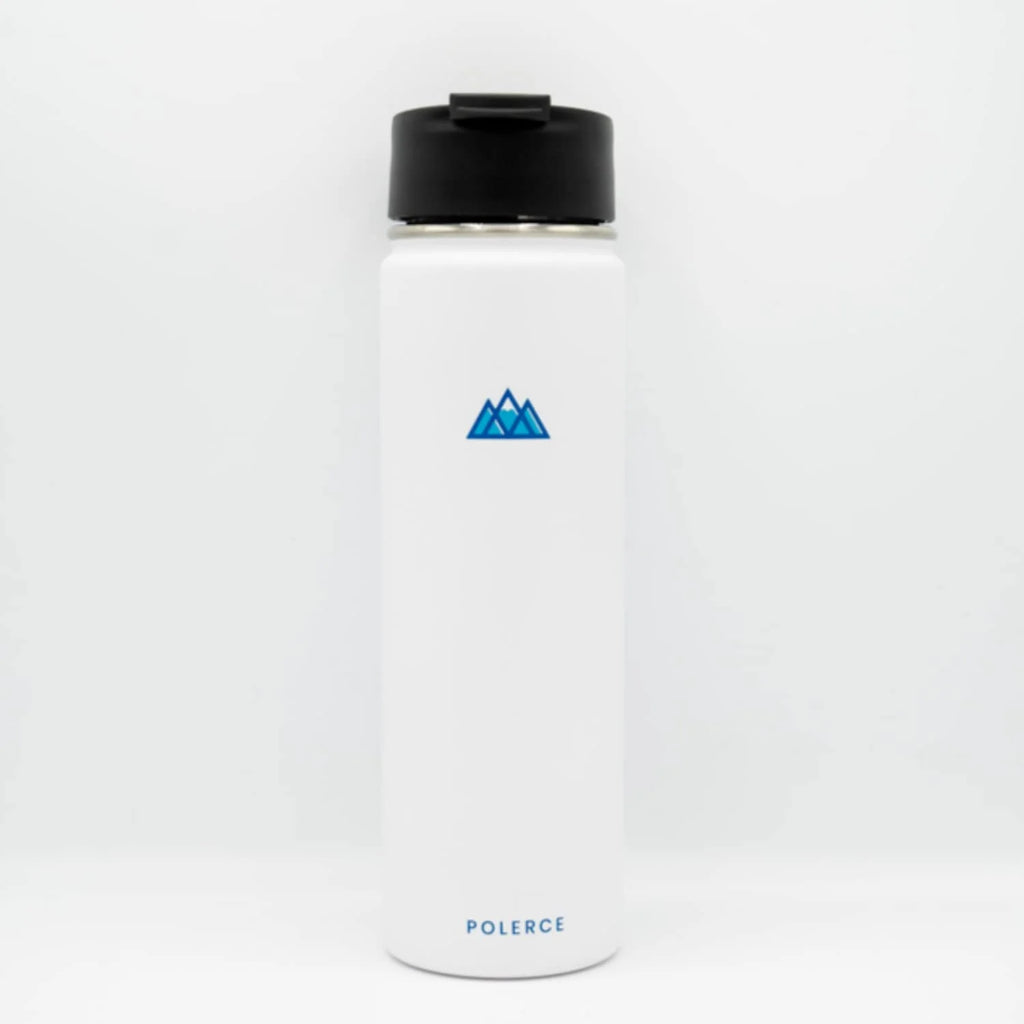 White Stainless Steel Vacuum Insulated Bottle with 3 Lids, 21 Fl Oz U14848