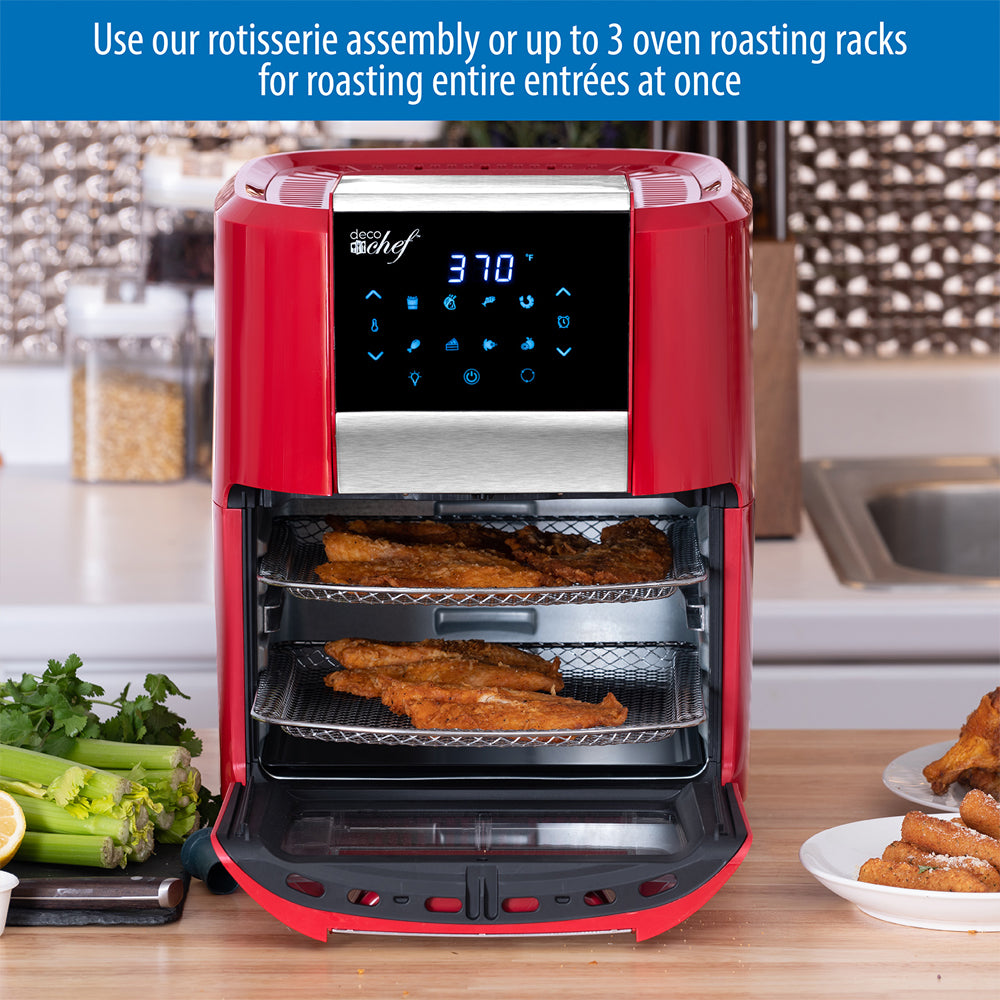 12.7QT Digital Air Fryer Oven with 3 Racks Rotisserie Red A2910
