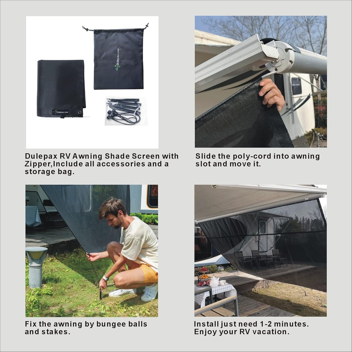 RV Awning Shade Screen with Zipper 8'X15'3'' J3405
