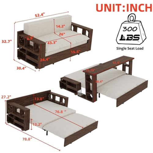 Beige Velvet Convertible Sleeper Sofa Bed C81169