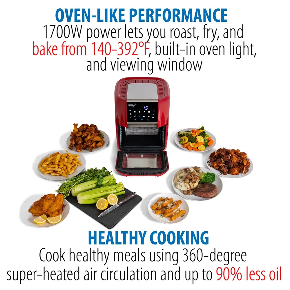 12.7QT Digital Air Fryer Oven with 3 Racks Rotisserie Red A2910