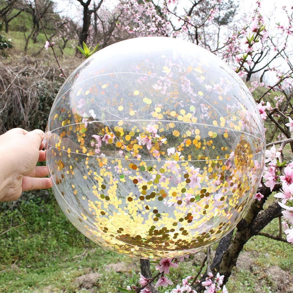 Glitter Sequin Beach Balls Round Transparent PVC Inflatable Ball Toys with Pumps B330193