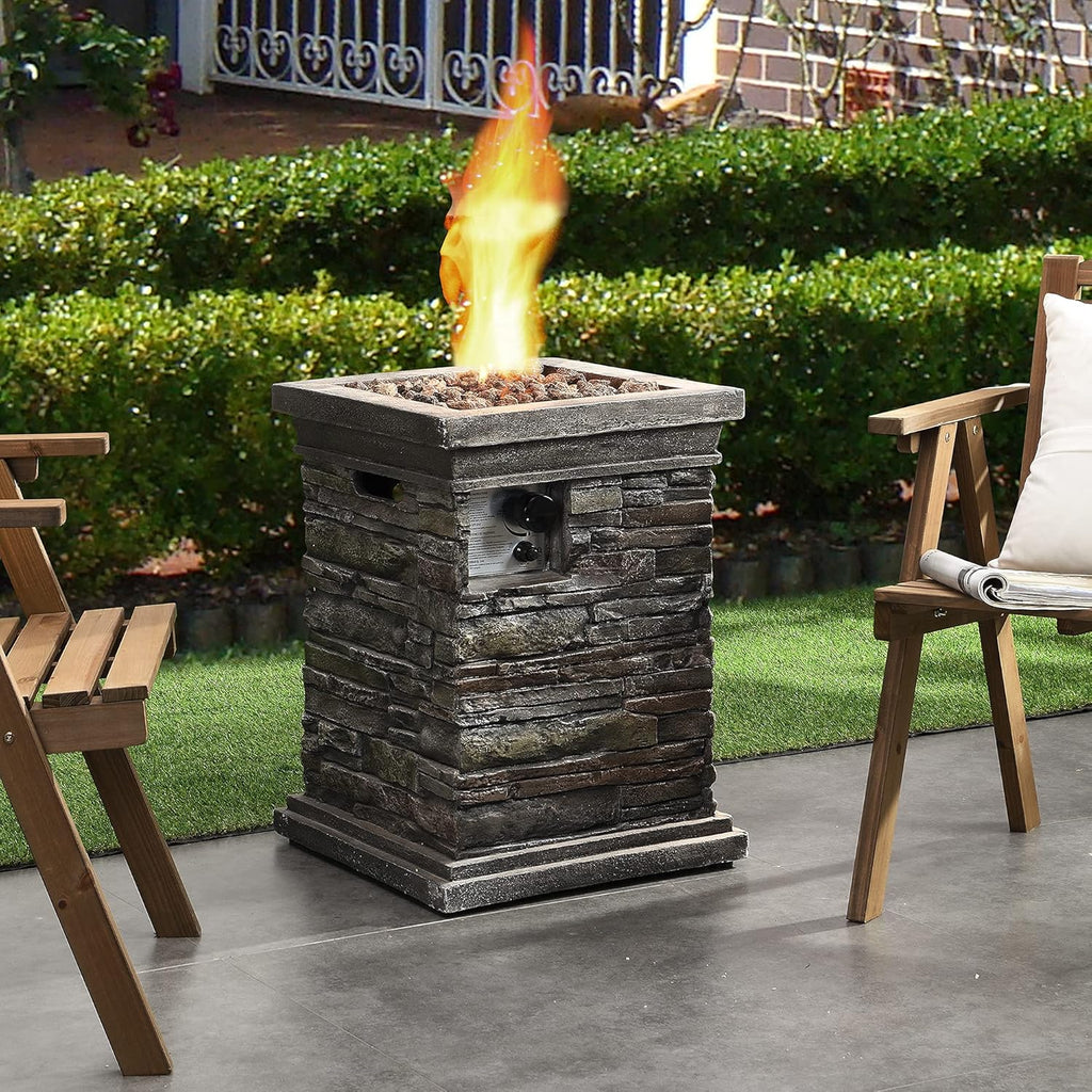 Square Propane Gas Fire Pit Table with Lava Rocks and PVC Cover T278