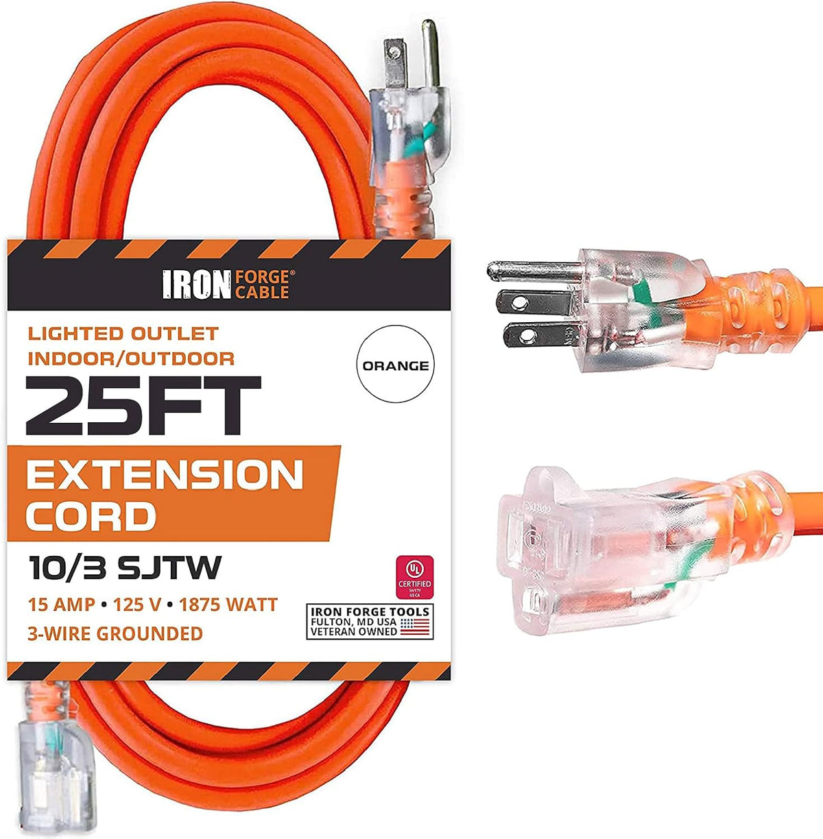 2 Pack of 25 Foot Lighted Outdoor Extension Cord 10 Gauge Y26267