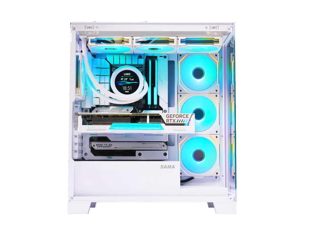 White Dual USB3.0 and Type C Tempered Glass ATX Mid Tower Computer Case with 4 x 120mm ARGB Fans Q28859