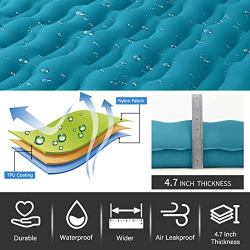 Extra Thick 4.7 Inch Self Inflating Double Camping Mattress with Foot Pump and Pillow K865