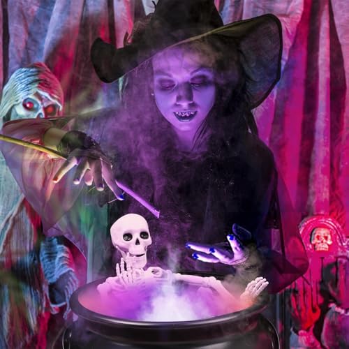 12" Large Black Witches Cauldron Diffuser with LED Light Mist Fogger X159