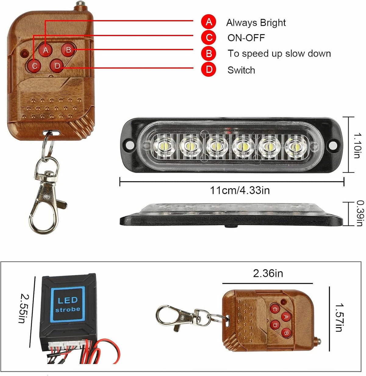 16Pcs Amber White LED Emergency Strobe Lights B175902