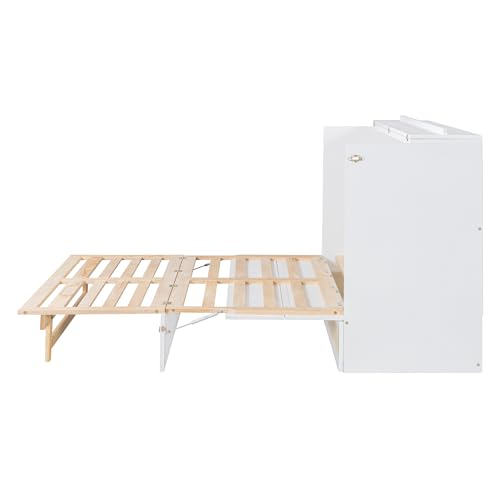Queen Size Solid Pine Murphy Bed with Storage Drawer L6401